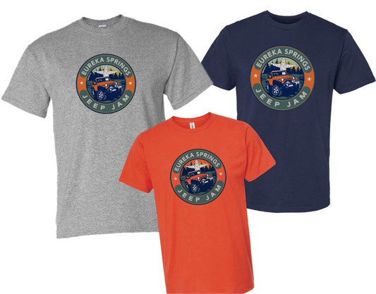 JEEP JAM LOGO TEES orange, navy or gray FRONT LOGO